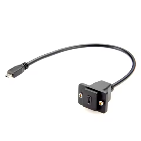 Screw Panel Mount Micro USB Extension Cable Micro USB Male to Female Chassis Flange Feedthru Converter Cable for Raspberry Pi