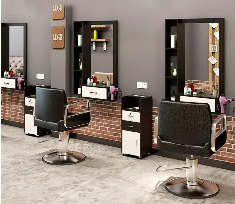 

Hairdresser mirror salon table cabinet table integrated wall mounted barber shop hairdressing table wall mounted