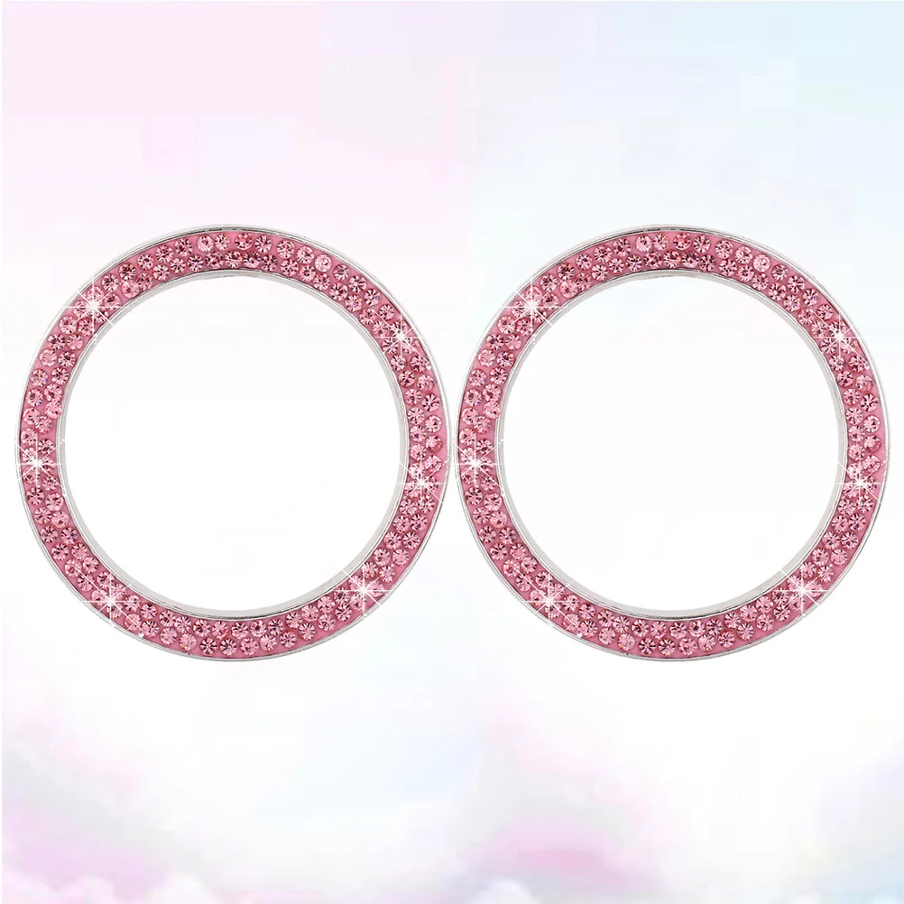 

2pcs Car Ignition Button Ring Sticker Engine Start Stop Decal Rhinestone Pink Auto Interior Parts Upgrade