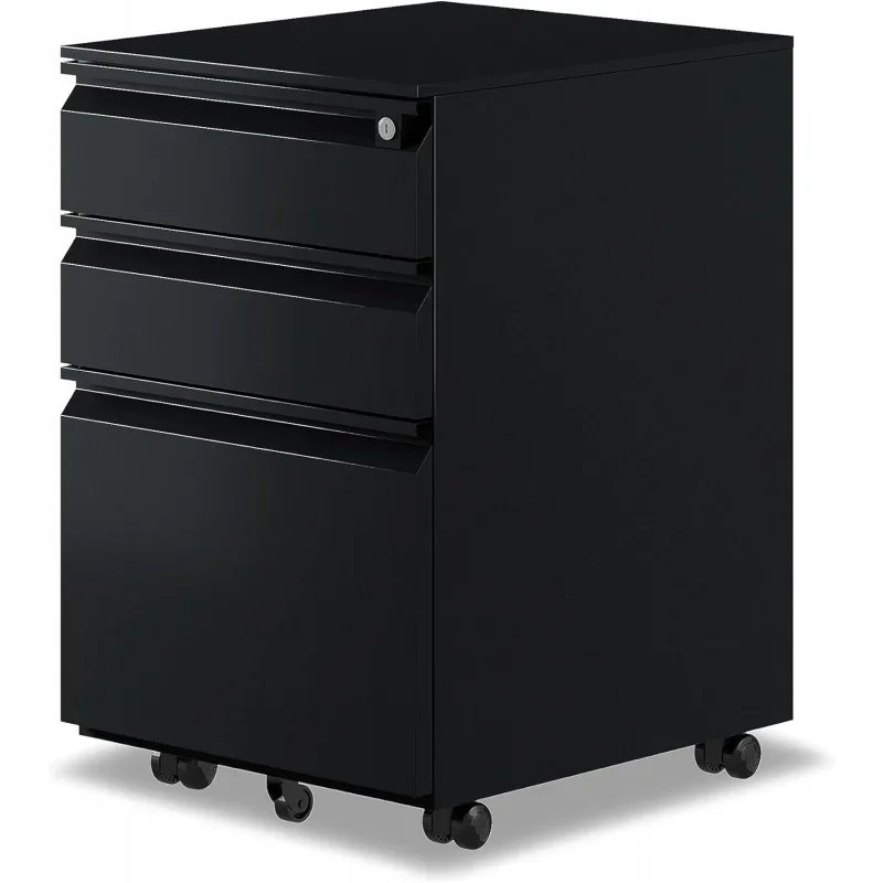 3-Drawer Mobile File Cabinets Rolling ,Vertical Metal Filing Cabinet Legal & Letter File Anti-tilt Design with Lock Under De