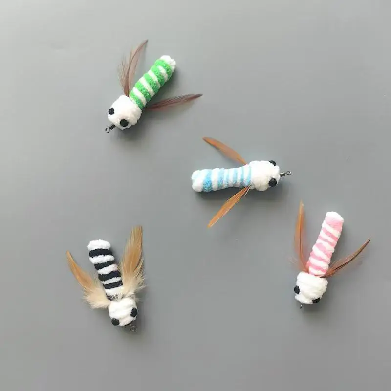 2/4pcs Artificial caterpillar Cat Toys Cat Teaser Stick for Changing Heads feather Pet Toy Training Play Kitten Supplies