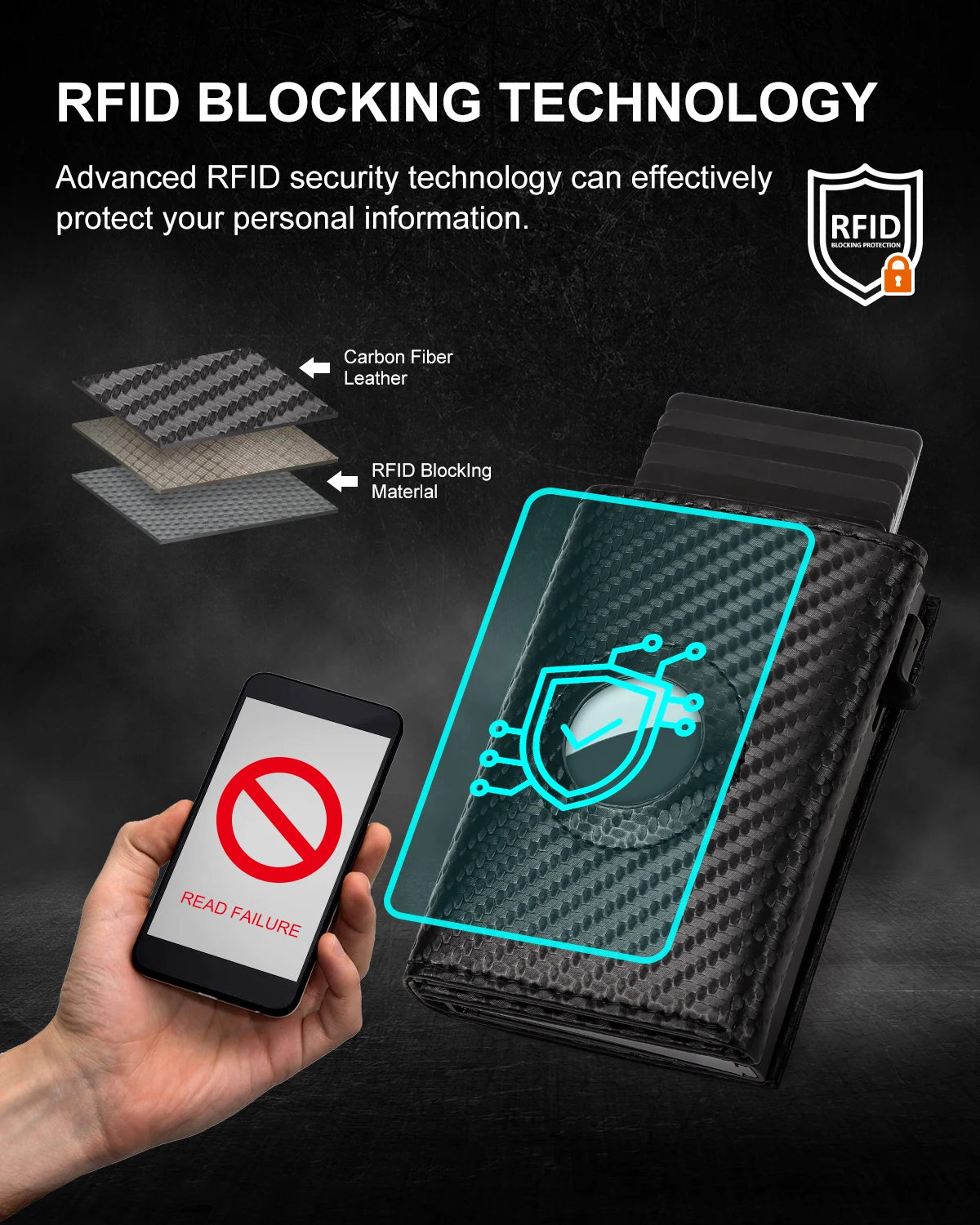 Etui na karty kredytowe z włókna węglowego do AirTag RFID blokujący portfel potrójny inteligentny portfel portfel męski z przegródką na banknoty — zdjęcie 6