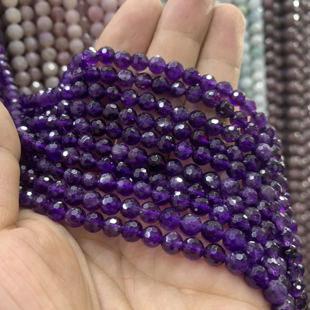 

Natural AAA 6mm 8mm Amethyst Faceted Round Loose Beads For Jewelry Making DIY Bracelets Necklace