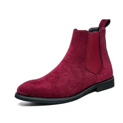 2022 British Style Men Chelsea Boots Retro Suede Leather Boots Men Autumn Winter Casual Slip on Ankle Boots Men Plus Size 38-48