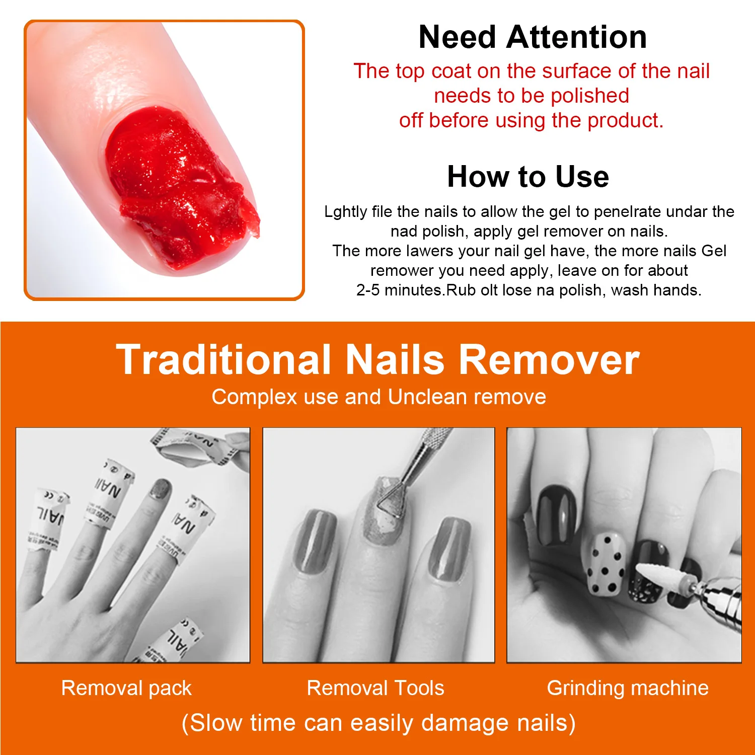 Gel Nail Polish Remover, Quick & Easy Polish Remover In 2-3 Minutes, No Need Soaking Or Wrapping - 0.51oz