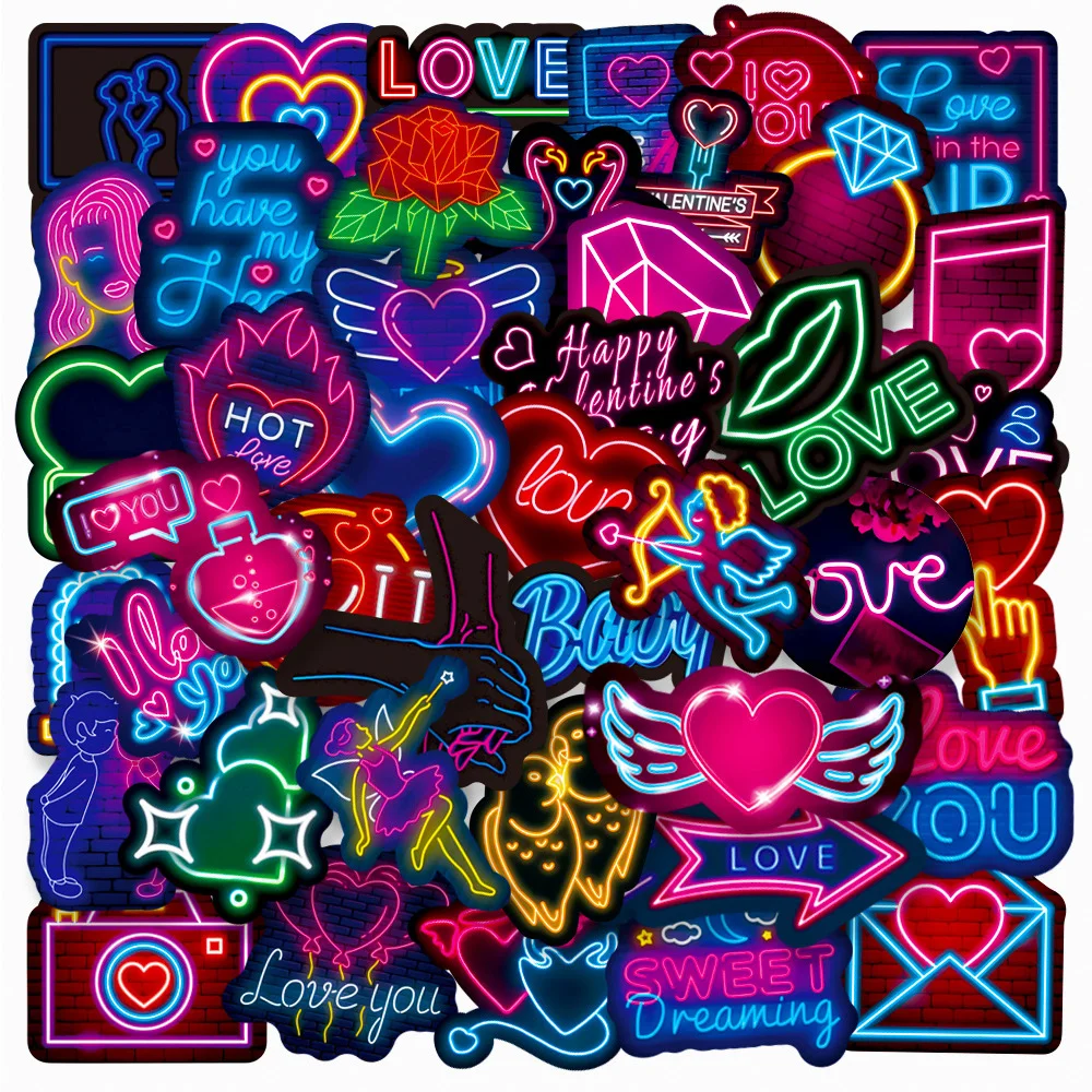 10/30/50pcs Ins Cartoon Neon Light Graffiti Stickers Car Guitar Motorcycle Luggage Suitcase Classic Toy Decal Sticker for Kid