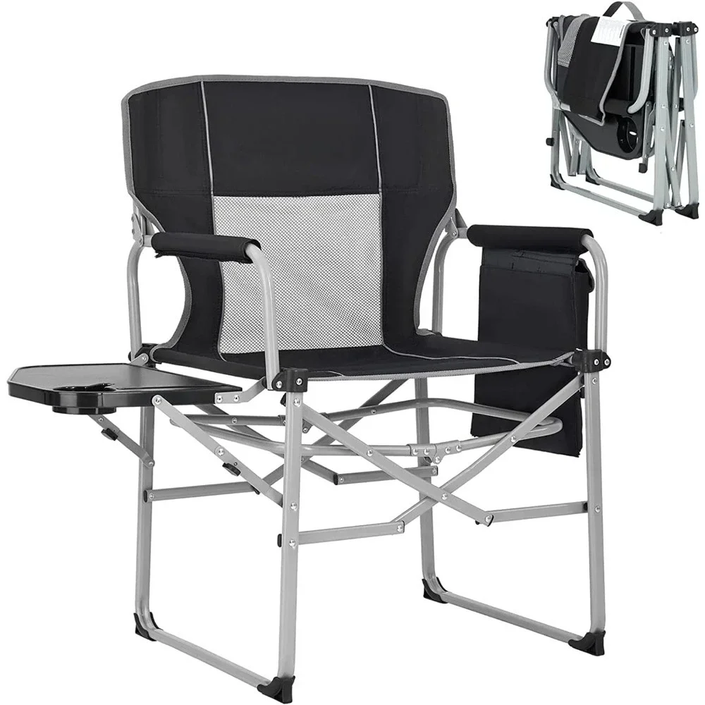 

Heavy Duty Camping Chair Folding Portable Outdoor Director Chairs with Side Table for Sports, Camping