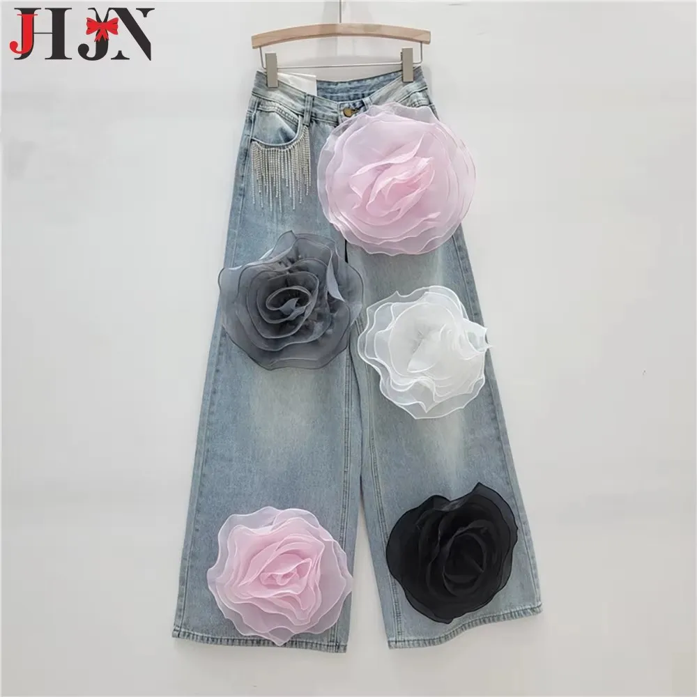 

JHJN Heavy Industry Design High Waisted Jeans For Women Korean Version Versatile Straight Leg Wide Leg Pants Luxury Brand
