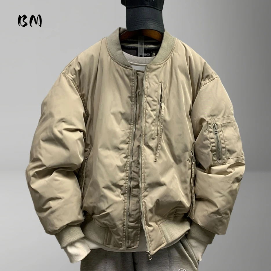 

Унисекс японская тяжелая зимняя бейсбольная куртка парка минималистичная однотонная подкладка теплое модное повседневное пальто в стиле Харадзюку