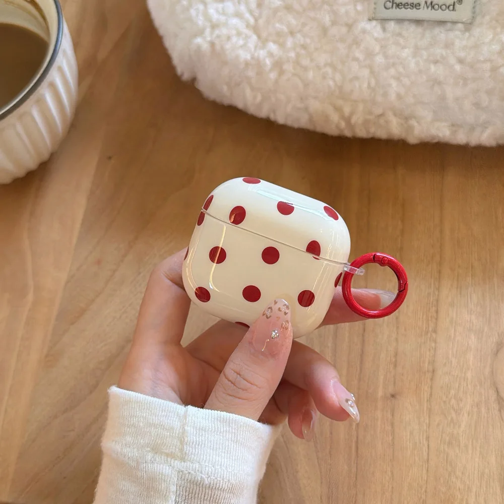 Earphone Case For Apple Airpods Pro 2 3 4 Pro3 Red Polka Dot Wave Point Headphone Case Wireless Headset Cover Case with Hook