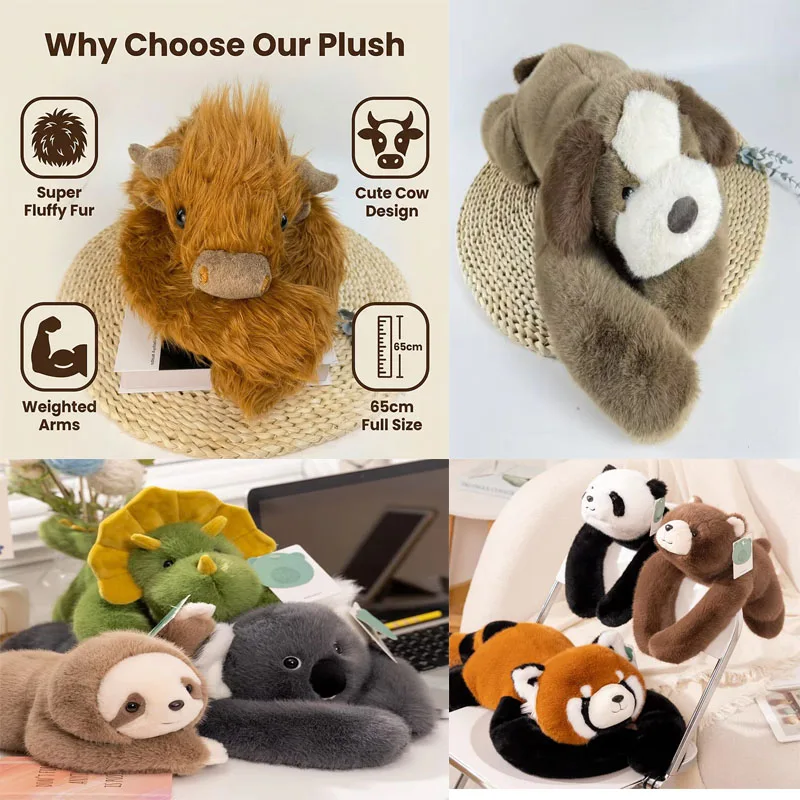 30/65CM Long Arm Weighted Series Panda Koala Dinosaur Tree Lazy Bear Plush Doll Cute Cartoon Animal Lying Doll Party Gift