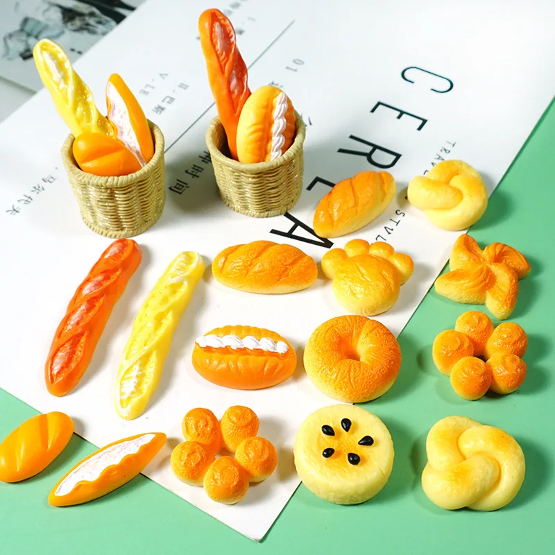 Best Miniature morning tea breakfast bread basket food play resin accessories diy cream glue setting scene blessing bag