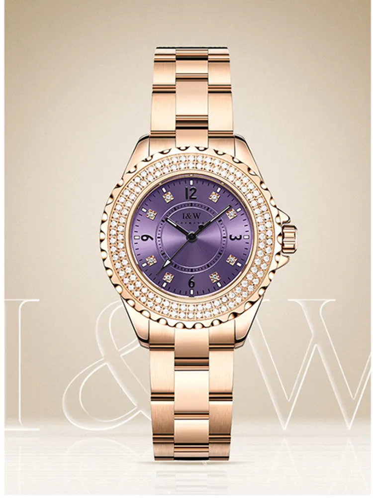 

Luxury Brand CARNIVAL I&W Quartz Watches for Woman Rhinestone Dress Bracelet Waterproof Luminous Women's Wristwatch Purple Reloj