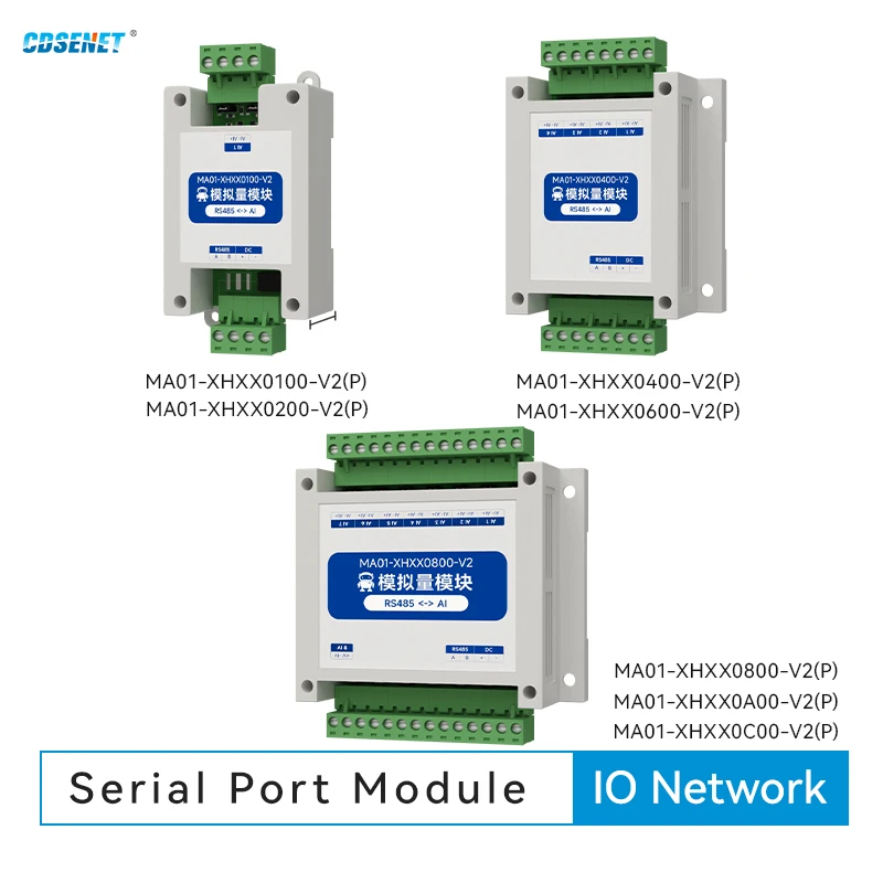 ModBus RTU Serial IO 1/2/4/6/8/10/12-Channel Analog Input Module RS485 CDSENET MA01-XHXX Rail Installation 8~28VDC Watchdog