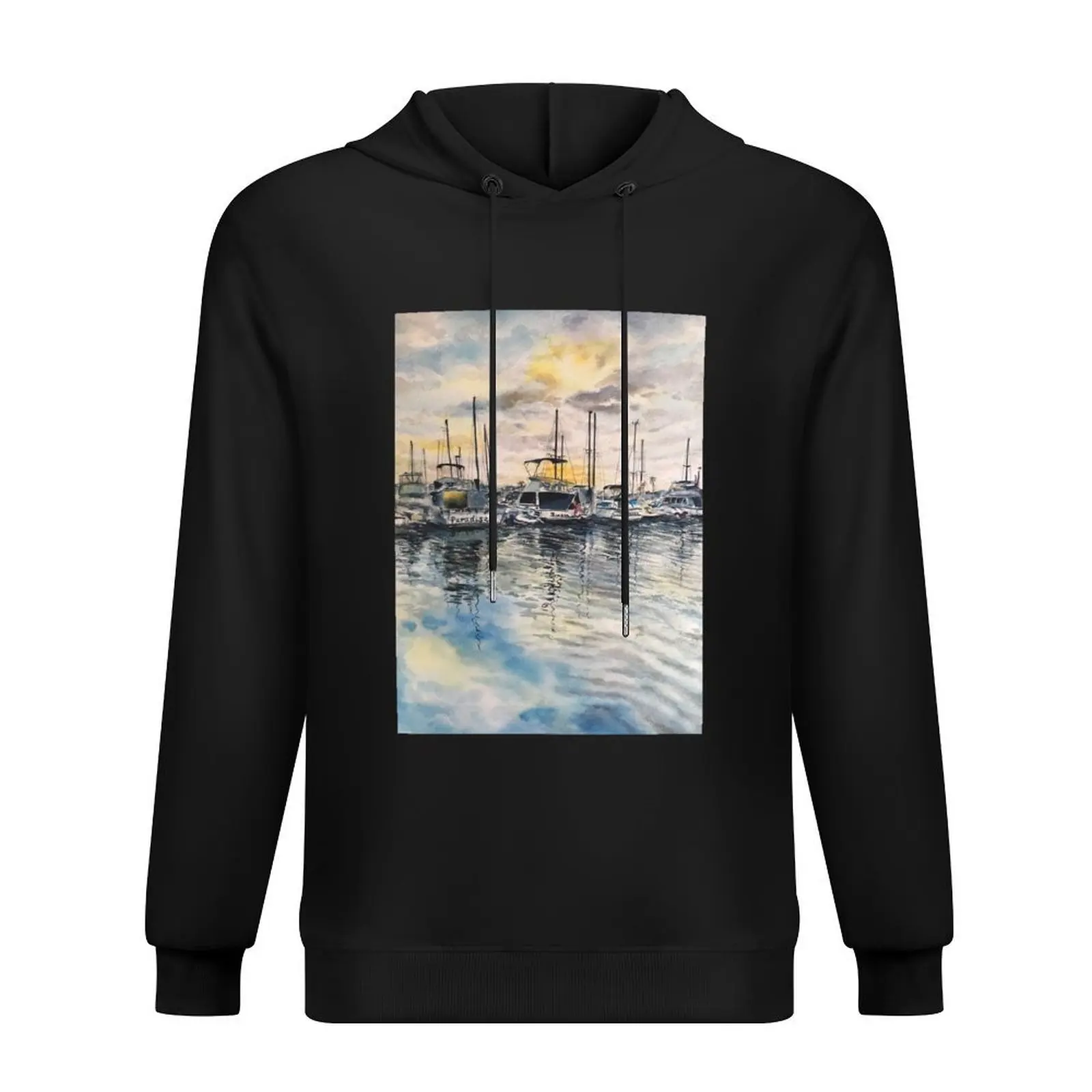 

Watercolor Yacht At San Diego Mission Bay Hoodie korean clothes men's winter sweater autumn clothes japanese style autumn hoodie