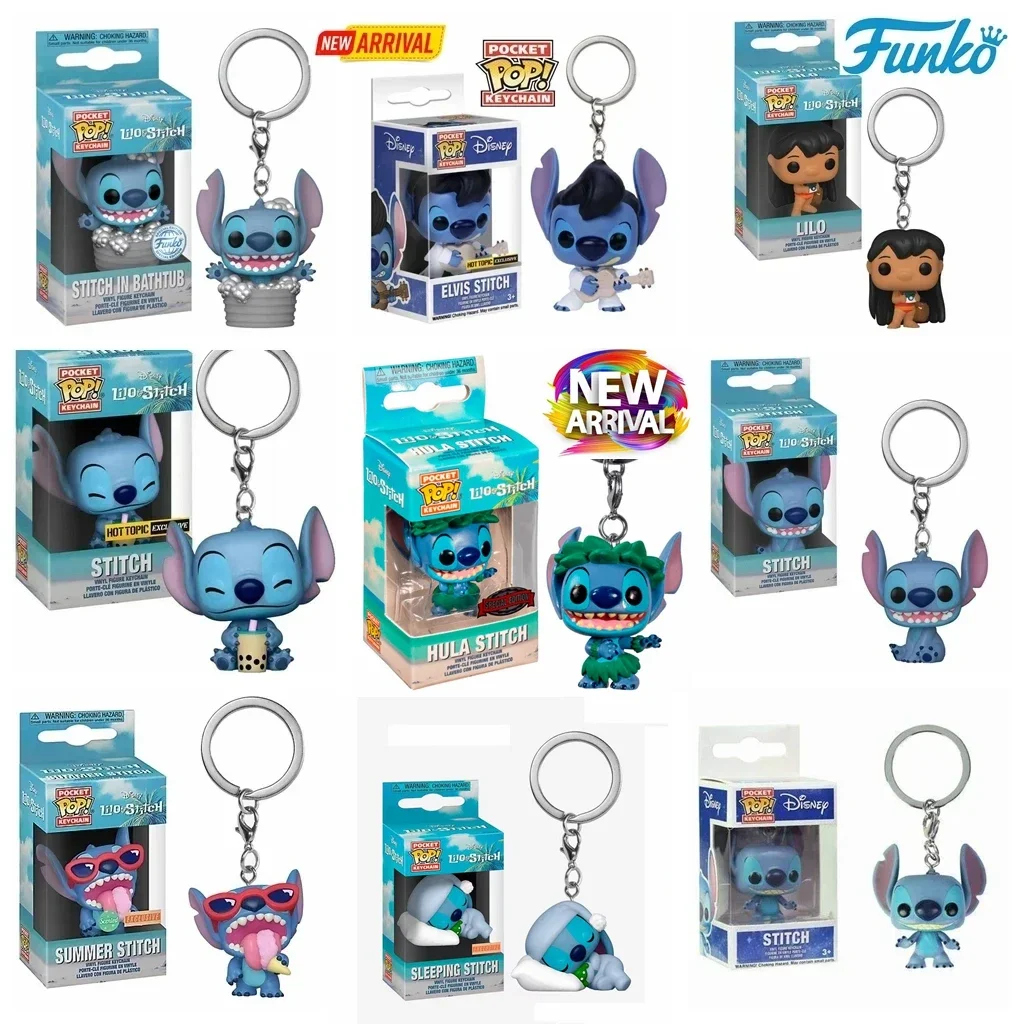 FUNKO POP Disney HULA STITCH ELVIS SLEEPING STITCH IN BATHTUB Summer STITCH Keychain Toy TIKI STITCH LILO SCRUMP Keyring Toys