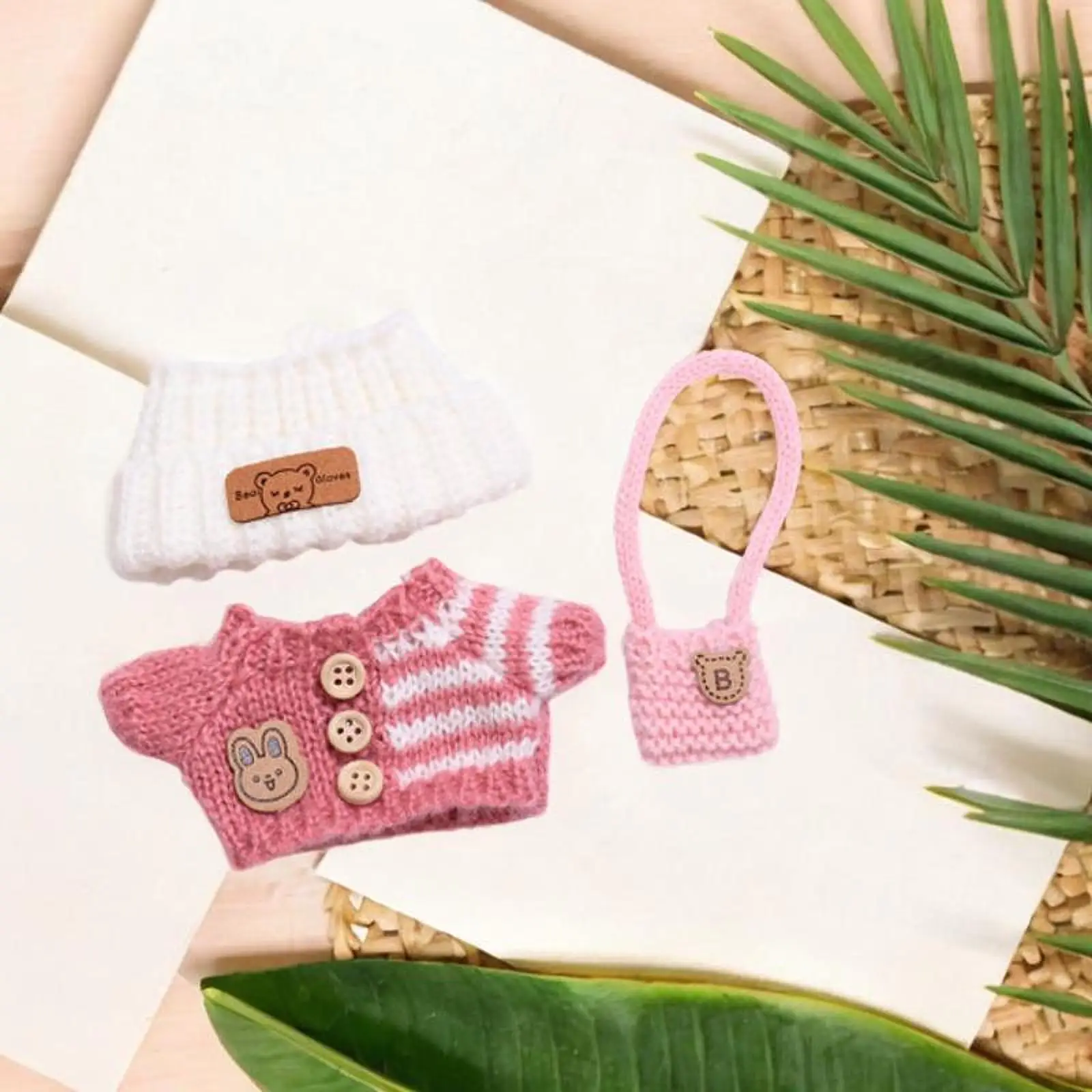 3 Pieces Dolls Sweater and Hat Bag, Miniature Clothes Accessory for 15-17cm Dolls Birthday Gifts