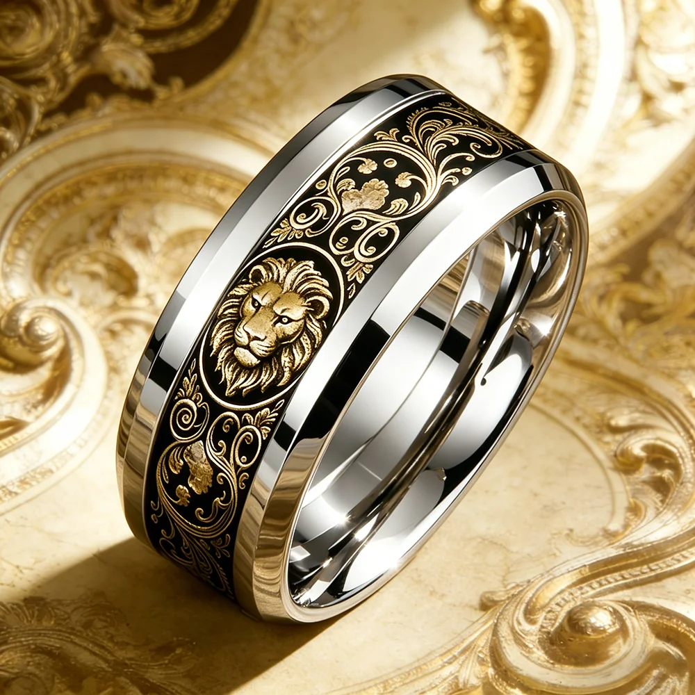 Vintage-Ring im Barockstil mit majestätischem Löwenkopf, Gothic-Punk-Ringe aus Edelstahl für Männer und Frauen, Rock-Biker-Totem-Schmuck, Geschenke – Detail 4