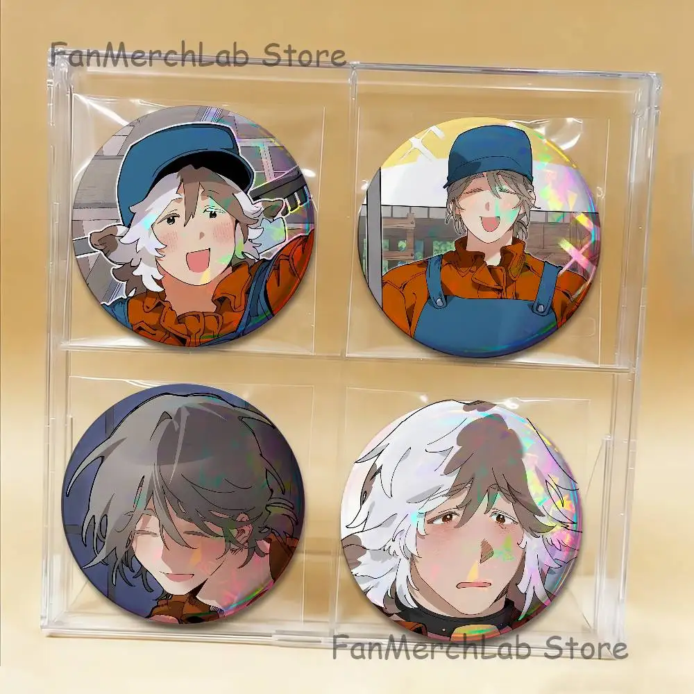 M-Manhwa Mr As Farm Laser reflective round badges pins bag clothing decorations collectibles gifts for friends