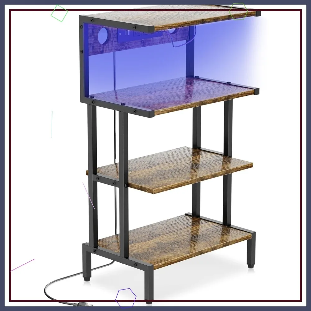 

4-Tier Gaming Shelf with LED Light & Outlet, Media Stand for PS5 Xbox Games Organizer, Small Entertainment Center