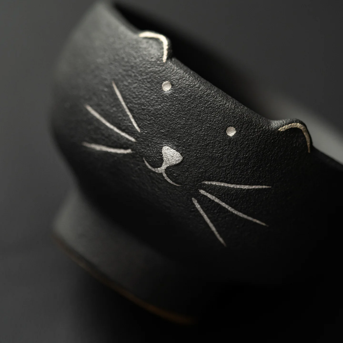Black Clay Ceramic Master Tea Cup Hand Painted Cat Silver Trace Home Office Gongfu Cup Gift