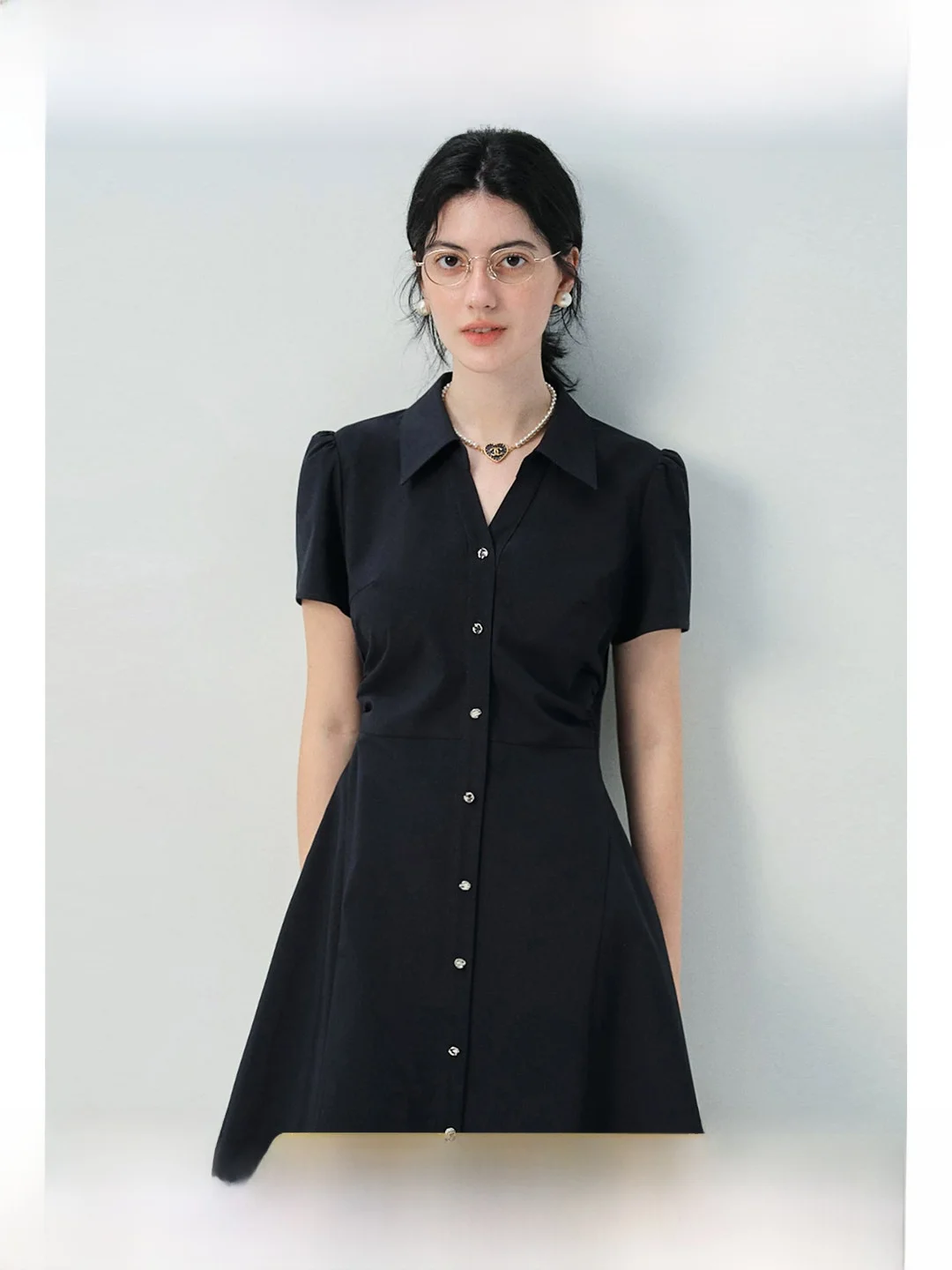 

V-Neck A-Line Shirt Dress plus Size Women's Summer Commute Casual Cotton Short Sleeve Button-Up Skirt Slim Fit Single Piece