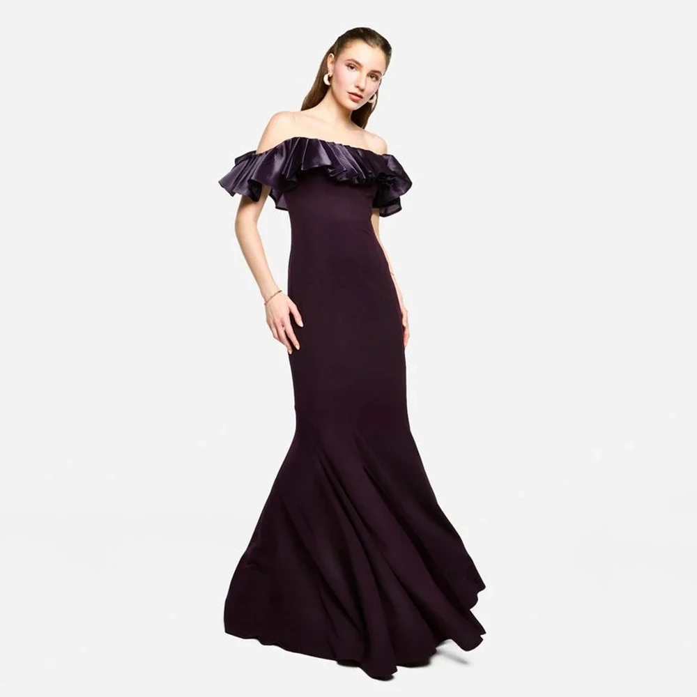 

Elegant Wedding Guest Dress Mermaid Off the Shoulder Simple Formal Party Gowns for Women 2025 Trumpet Ruffle Evening Dresses