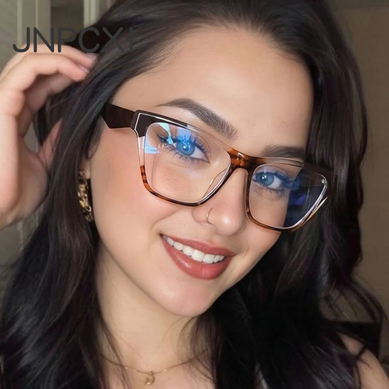 JNPCXI Square Women Glasses Frame Fashion Polygon Clear Anti Blue Light Eyewear Men Leopard Frame