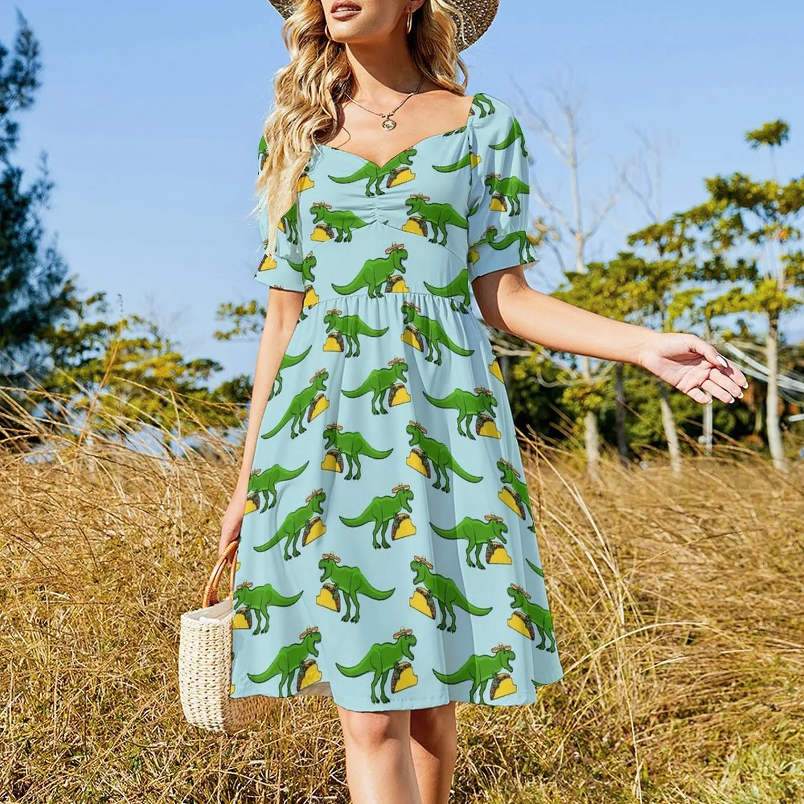 Tyrannosaurus rex eating tacos Short Sleeved Dress summer dresses for women 2025 luxury dress Dress