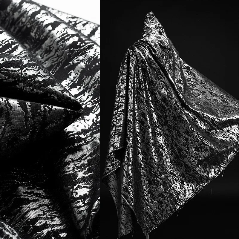 Black and silver double-sided plain jacquard fabric for Chinese-style Hanfu cheongsam haute couture suit windbreaker clothing