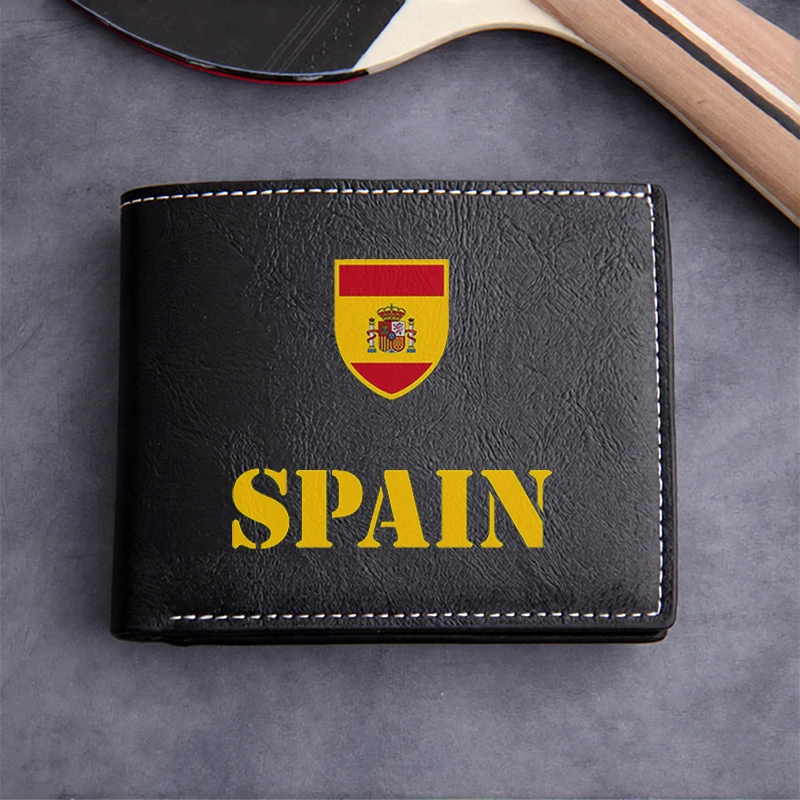 Cartera de cuero PU con emblema nacional de España, tarjetero compacto, duradero y ligero de estilo empresarial para hombre