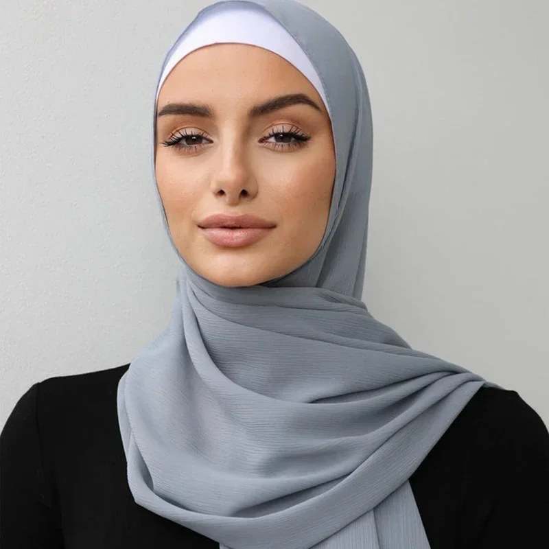 Big Size Pleated Hijab Chiffon Scarf for Muslim Women Turban Scarves Bandana Hijabs Headscarf Plain Shawl Head Wrap for Women