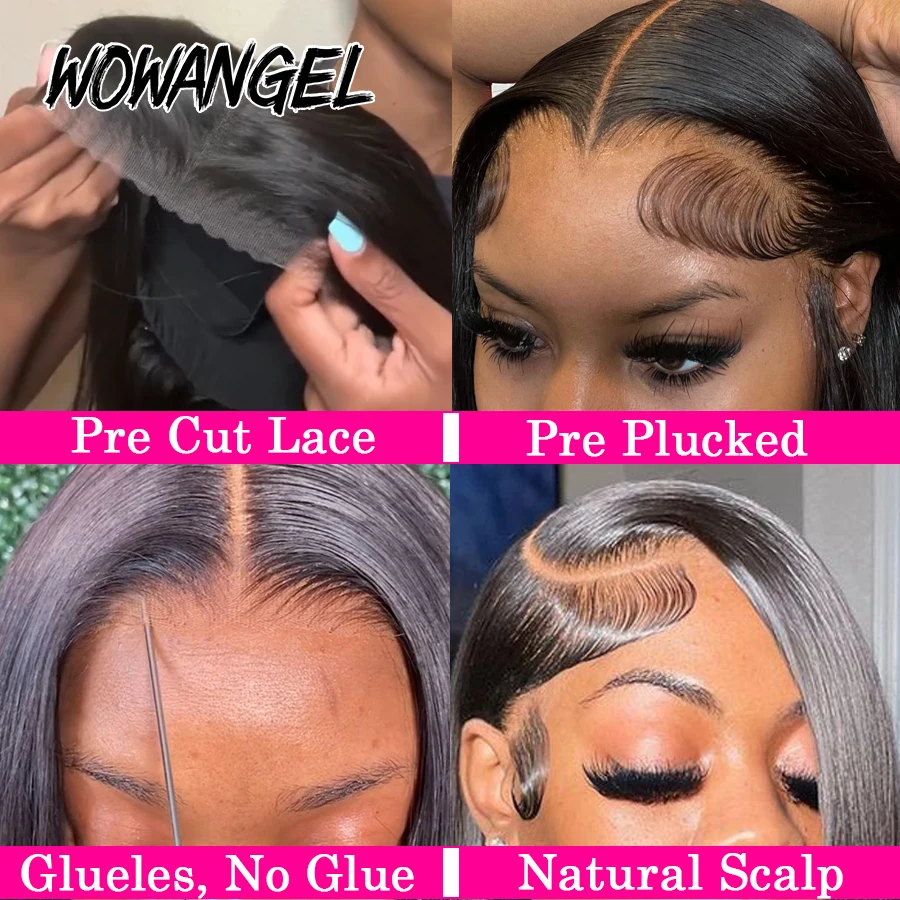 WOWANGEL Pre Cut 9x6/5x5 HD Lace Closure Wig Straight Short Bob Wig Ready To Wear Human Hair Wigs Pre Plucked Brazilian Hair