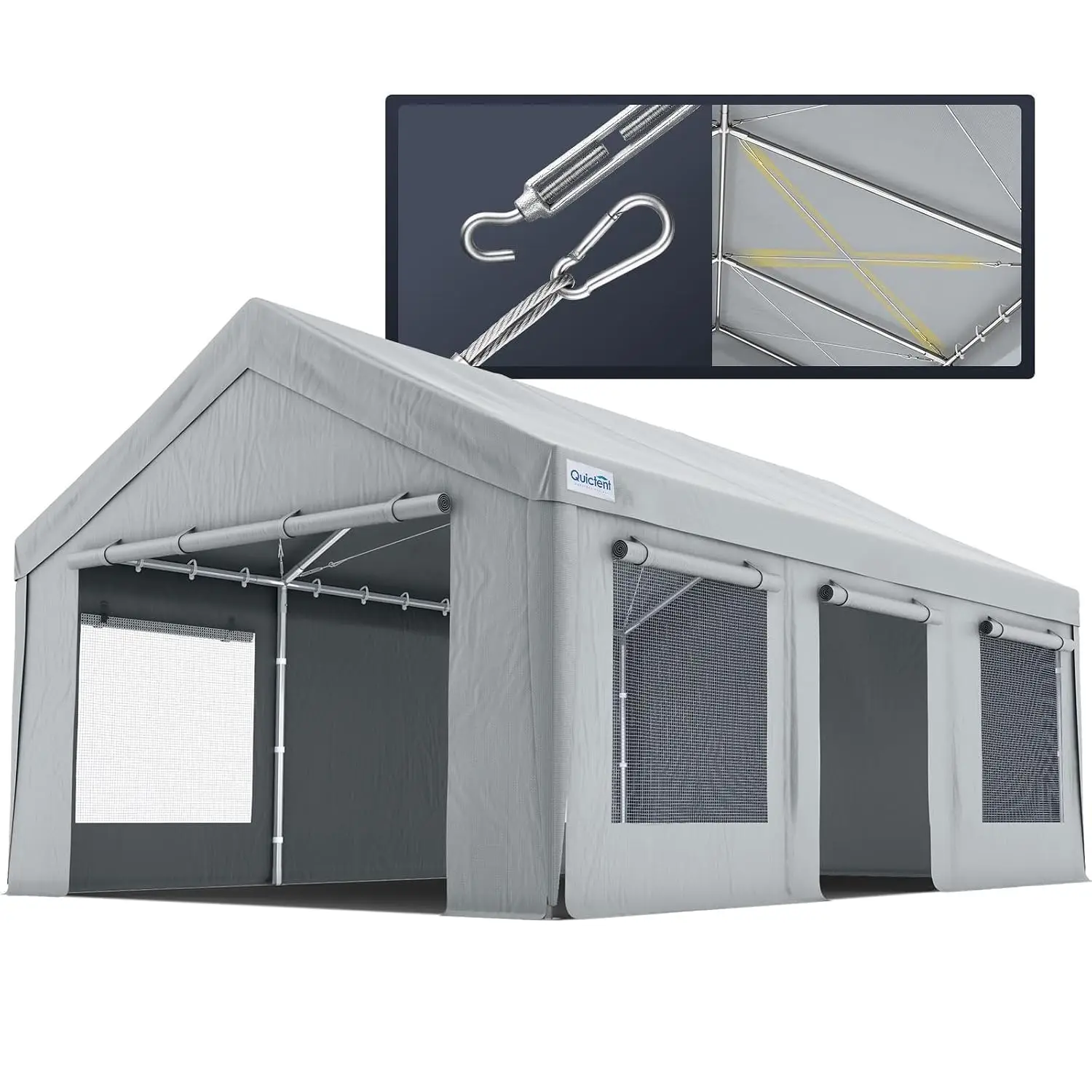 12x20 ft Carports with Side Zipper Doors | Heavy Duty Snowproof Steel Cables and Ventilated Windows, Waterproof, Customized