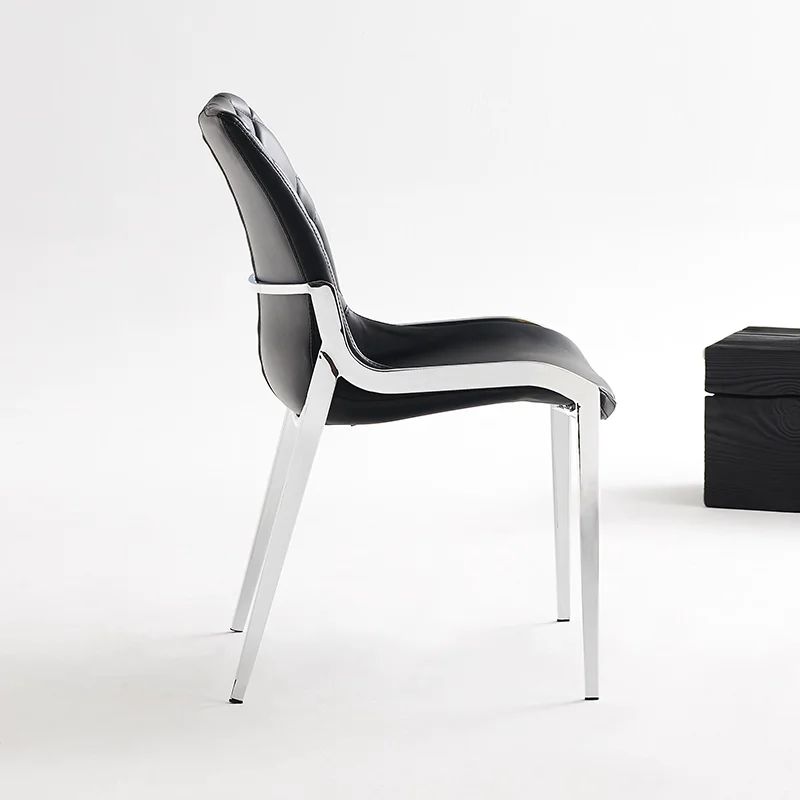 Simple Durable Armless Delicate Stitching Glossy Leather Metal Steel Backrest Dining Chair Home Dining Room Apartment
