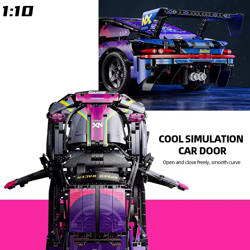 Modello Tecnico di Auto da Corsa 1:10, 1611 Pezzi, Set di Costruzioni MOC, Mattoncini per Veicoli, Giocattoli da Assemblare per Bambini