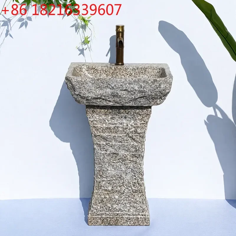 YAOOutdoor Stone Wash Basin Marble Sink for Courtyard Villa Terrace Balcony Household Garden Sub-pool Pillar Pedestal Lavatory