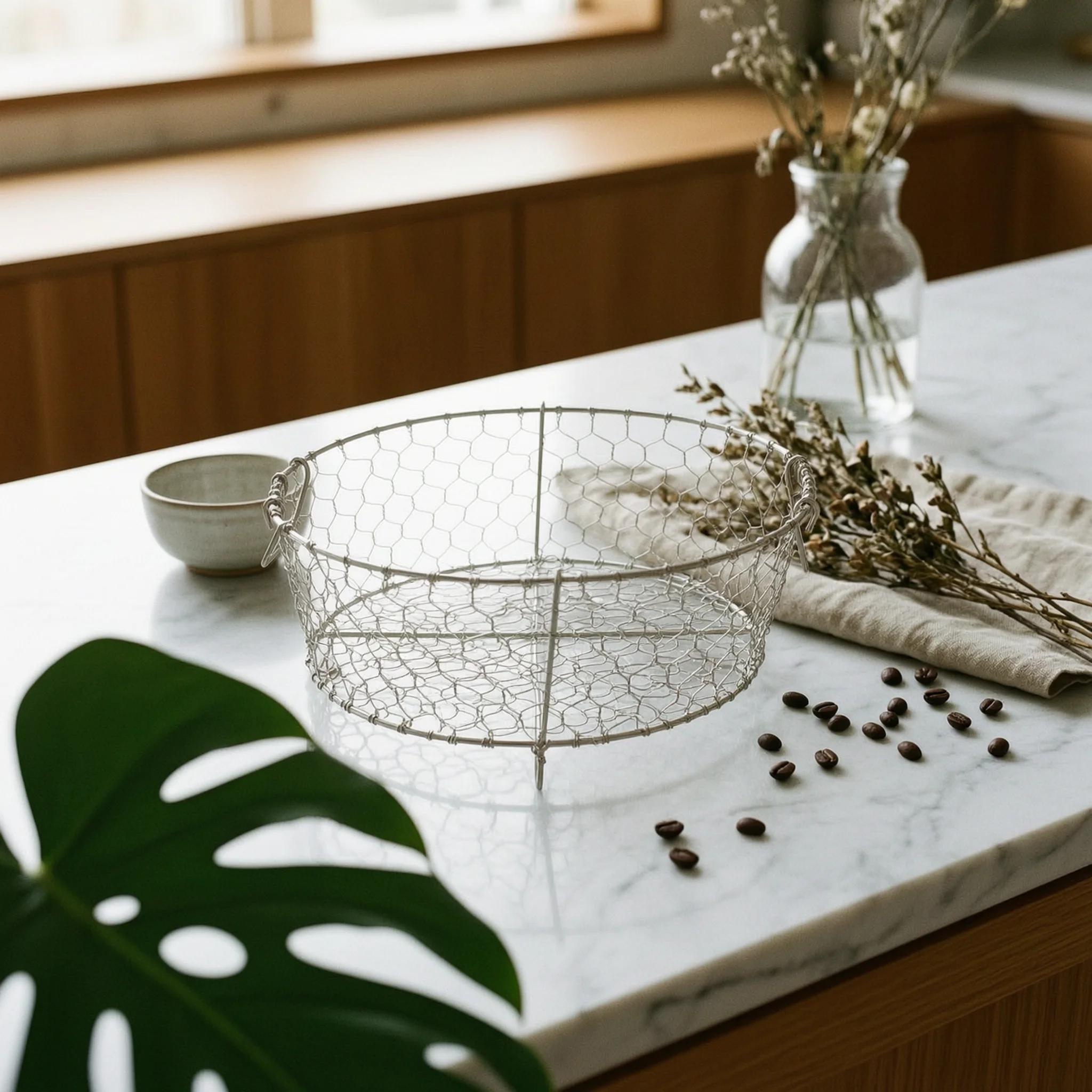 Stainless Steel Colander with Feet Rustproof Colander with Resting Feet Wire Mesh Basket with Handles Sturdy Mesh Fruit Bowl
