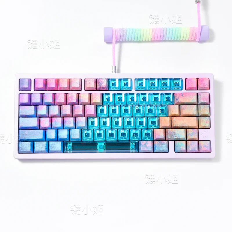 

Colorful glazed side engraved transparent personalized keycaps Original height pbt mechanical keyboard keycaps