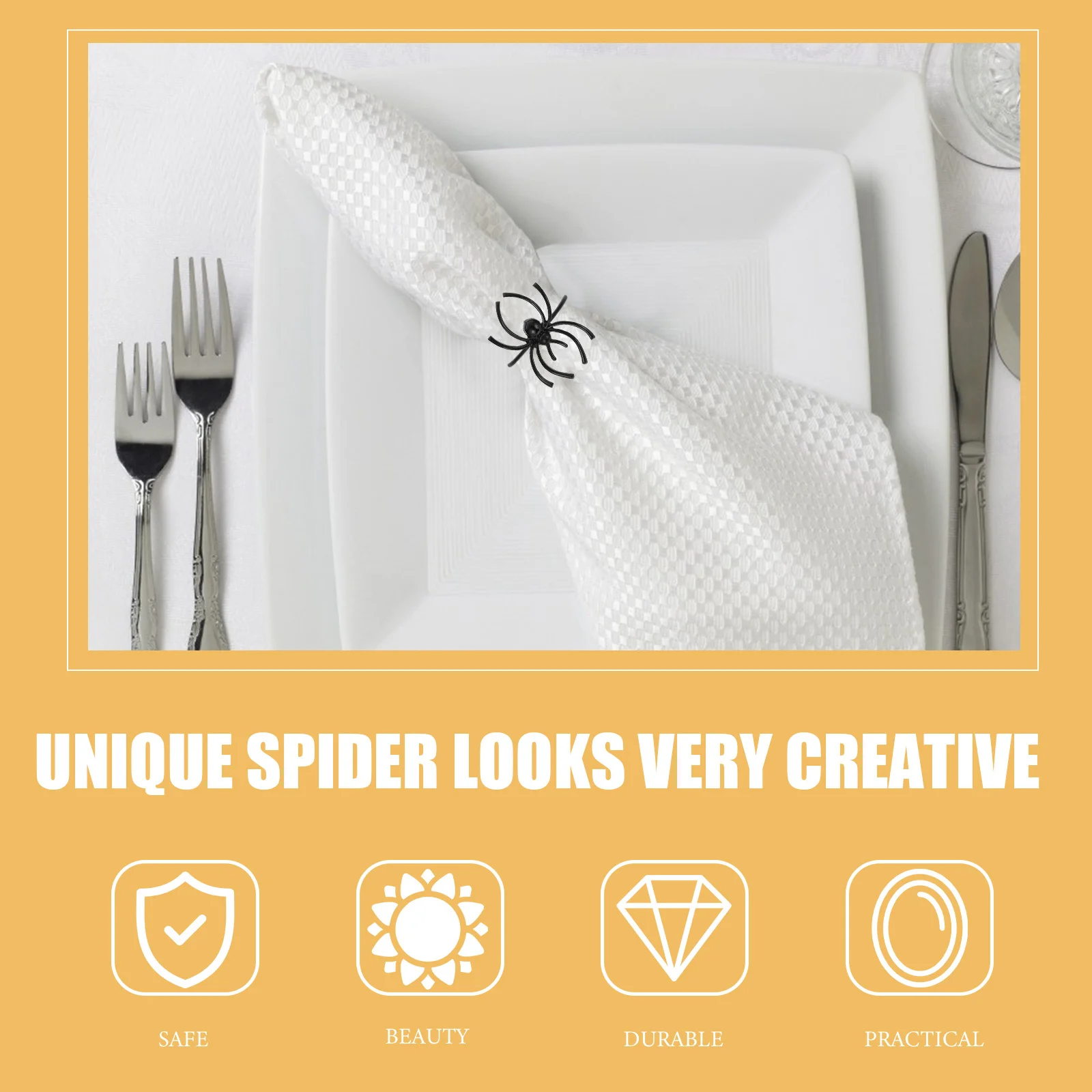 

12Pcs Halloween Party Napkin Rings Metal Spider Buckles Bright Colors Meticulous Workmanship Gift Idea Black Napkin Rings