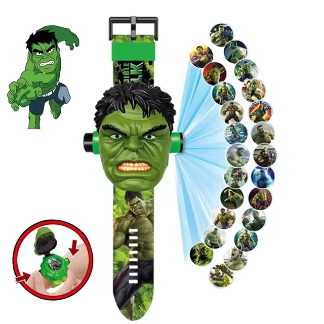 Animation Hero Children\'s Watch 3D Projection Stereo Cartoon Spider-Man Iron Man Hulk Digital Watch Gift for Children one piece