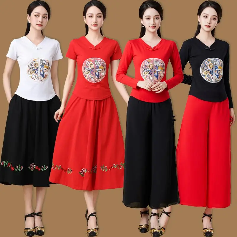 classical-embroidered-square-dance-outfit-short-sleeve-performance-costume-for-women-18-24-years-old-shiny-thread-detail