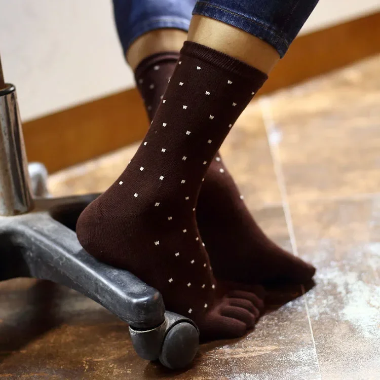 5 Pairs Thin Business Casual Dot Men Middle Tube Split Toe Cotton Five Finger Socks Men's Cotton Socks Toe Socks