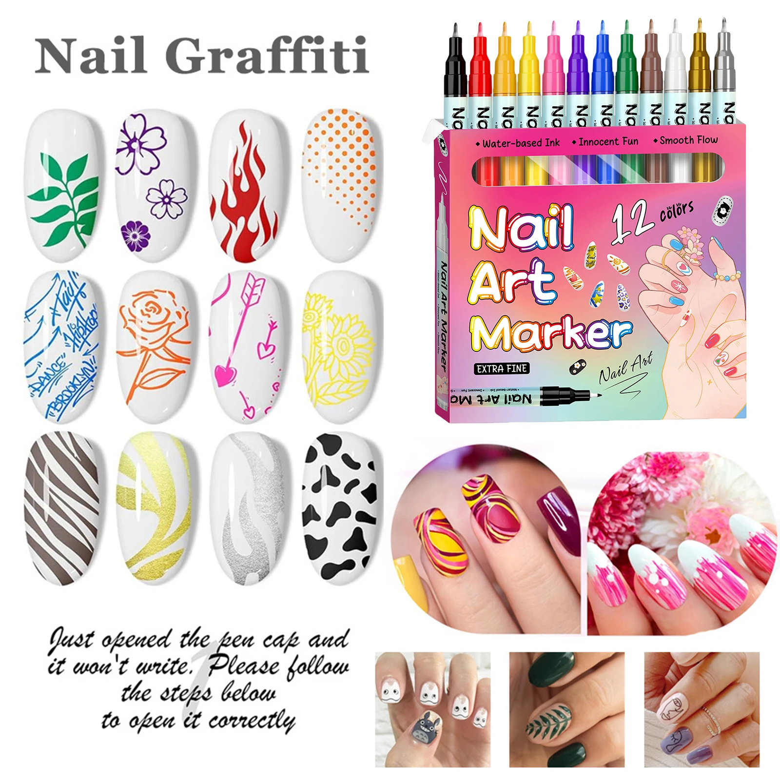 Markery do zdobienia paznokci szybkoschnące DIY pisaki do rysowania na paznokciach wodoodporne markery do malowania paznokci narzędzia do manicure do użytku domowego i salonowego