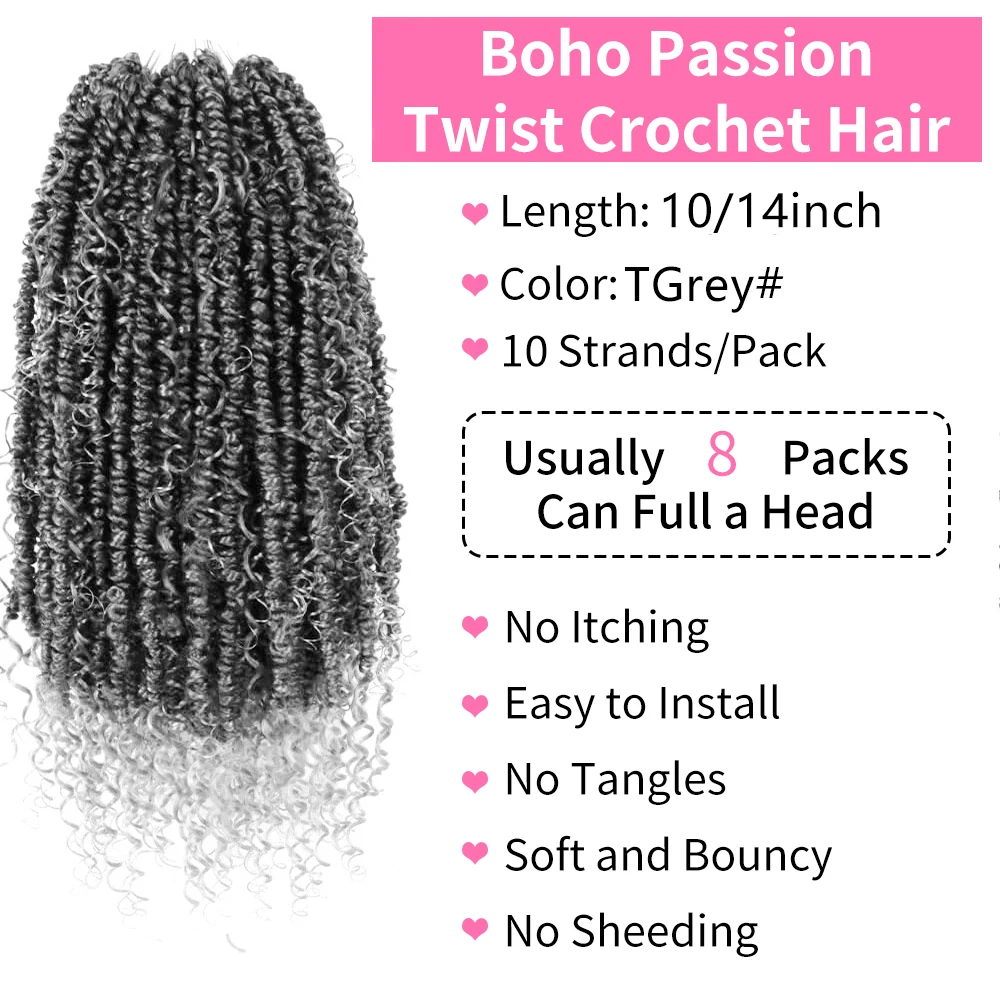 Goddess Passion Twist Crochet Hair with Curly Ends 1/8 Packs Synthetic Boho Style Crochet Passion Twist Hair Pre looped