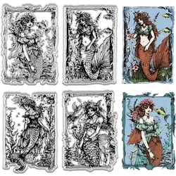 Mermaid Clear Stamps Clear Silicone Stamps Transparent Ocean Vintage Stamp Seals Reusable Craft Retro Stamps for Handmade