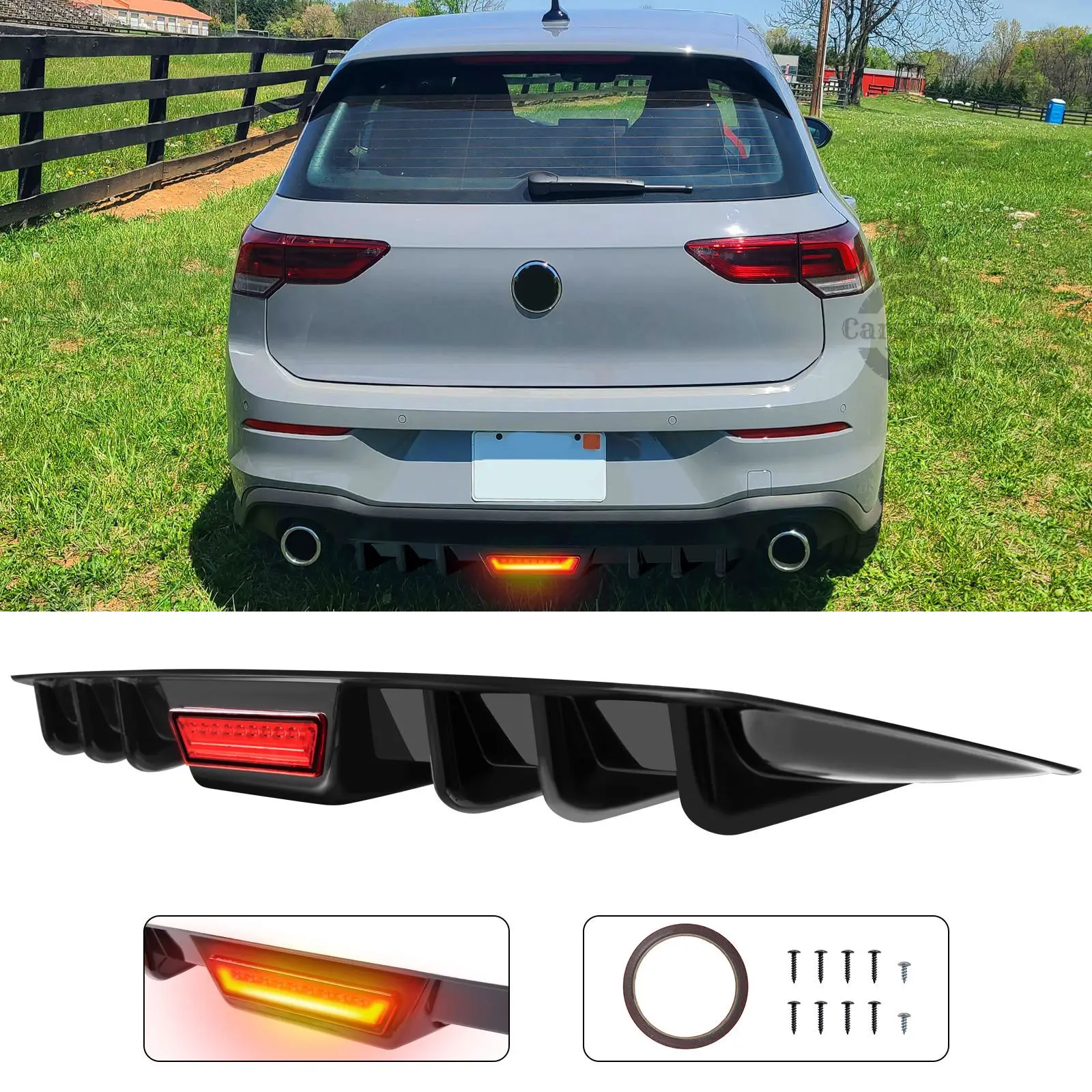 

Glossy Black Rear Bumper Diffuser Lip LED Brake Light For VW Golf GTI MK7 MK7.5