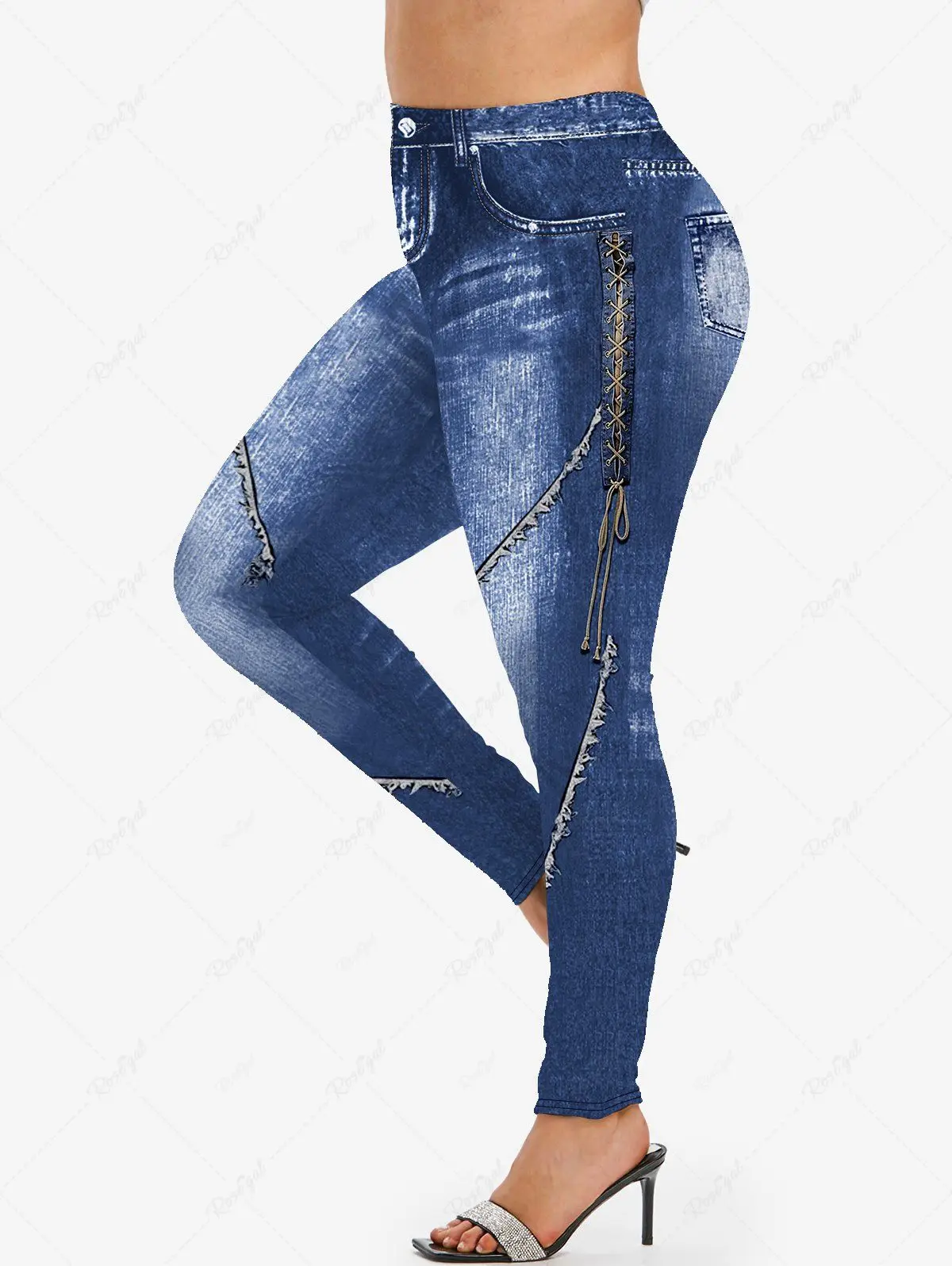 T-shirt à manches longues imprimé nickel é pour femme, ensemble assressentidécontracté, poche en denim 3D, boutons à lacets, déchiré, ensemble de leggings, 03