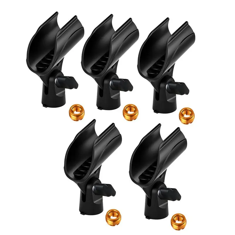 A89E-5 Piece Adjustable Mic Clip Holder For Mic Stand, With 5/8In Male To 3/8In Female Screw Adapter