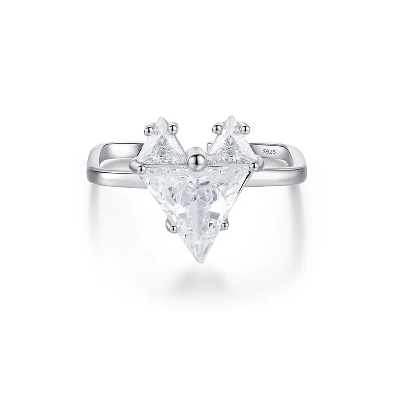 

Apexelle Brand Fashion Jewelry 925 Sterling Silver Rings Triangle Zircon Opening Ring Size 6-9 Adjustable Fine Jewelry